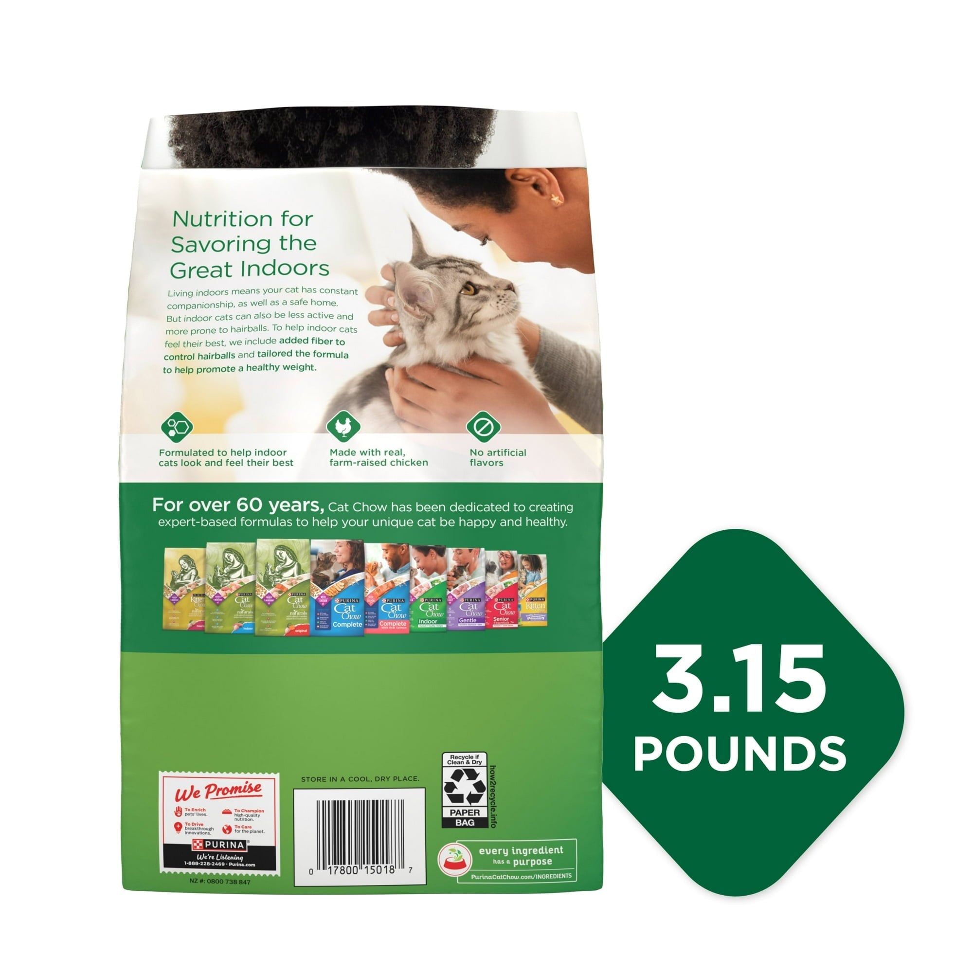 Purina Cat Chow Hairball & Healthy Weight, Indoor Dry Cat Food, Chicken, 3.15 lb Bag