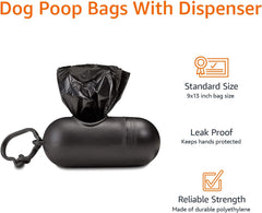 Basics Dog Poop Bags with Dispenser, 300 Count, Enhanced for Guaranteed Leakproof, Unscented, Includes Leash Clip