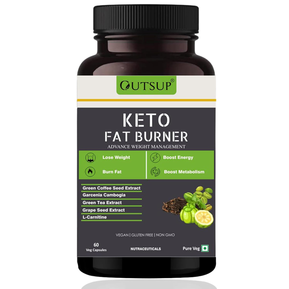Outsup Keto Fat Burner 60 Caps 1000MG, Weight Loss Supplement for Women & Men With Garcinia Cambogia
