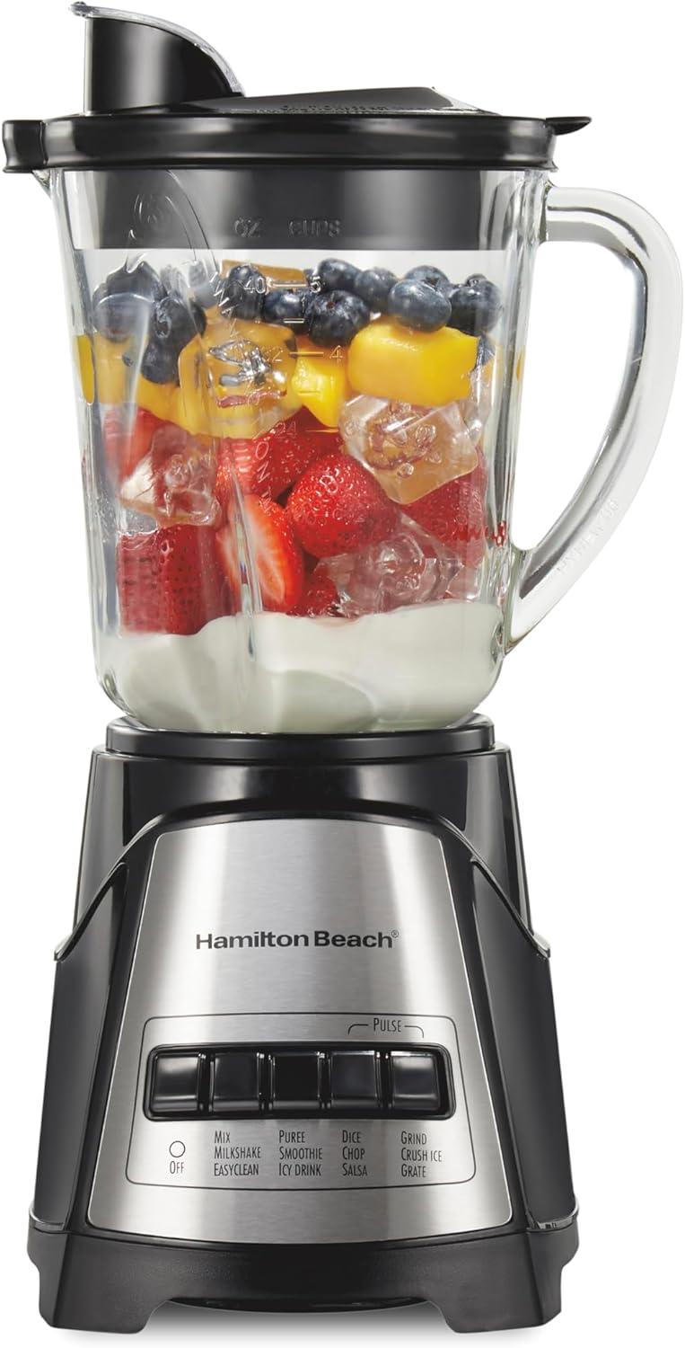Hamilton Beach Power Elite Blender – 700W, 12 Functions, 40oz Glass Jar (58148A)
