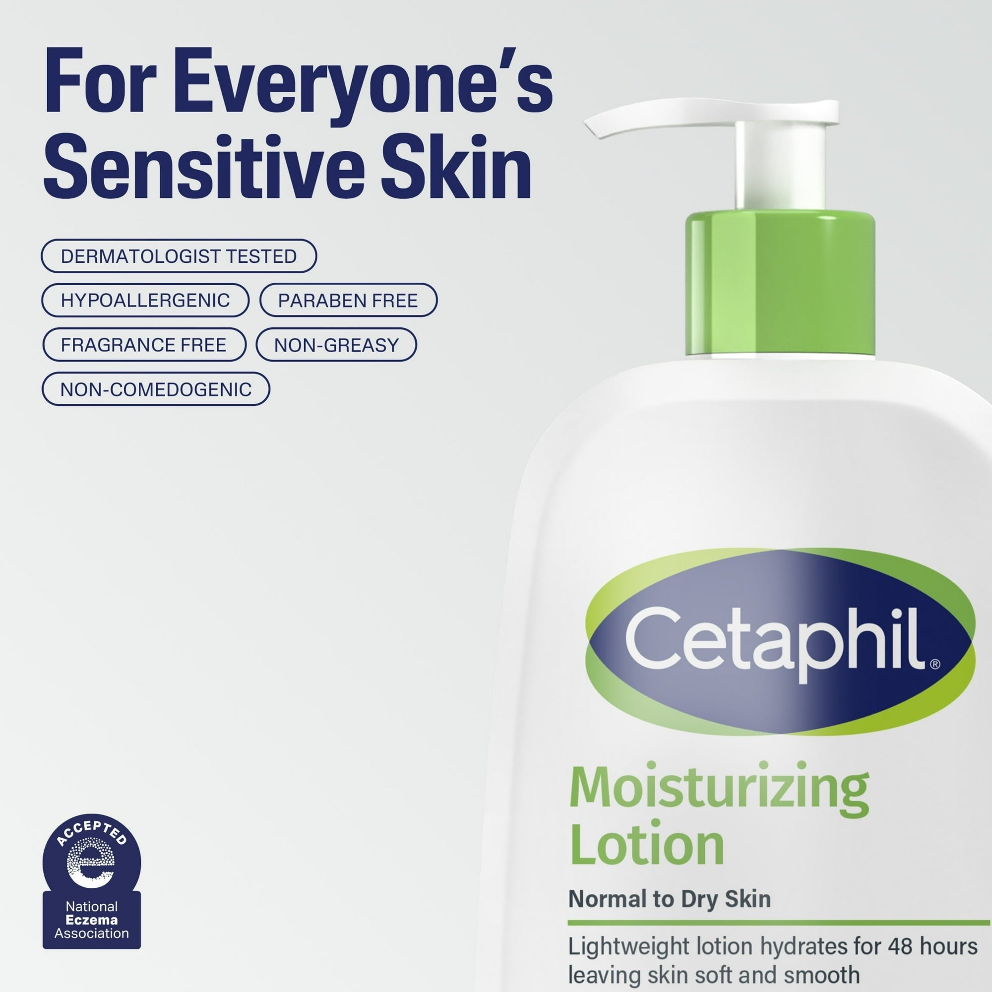 Cetaphil Moisturizing Face and Body Lotion for Normal to Dry Skin, Hydrating Fragrance Free, 16 fl oz