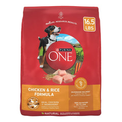 Purina One Dry Dog Food for Adult Dogs High Protein, Real Chicken & Rice, 16.5 lb Bag