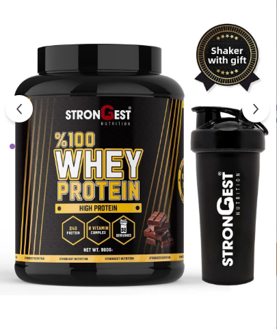 STRONGEST Whey Protein 960 Gr 32 Servings Chocolate Flavored 100% Protein Powder