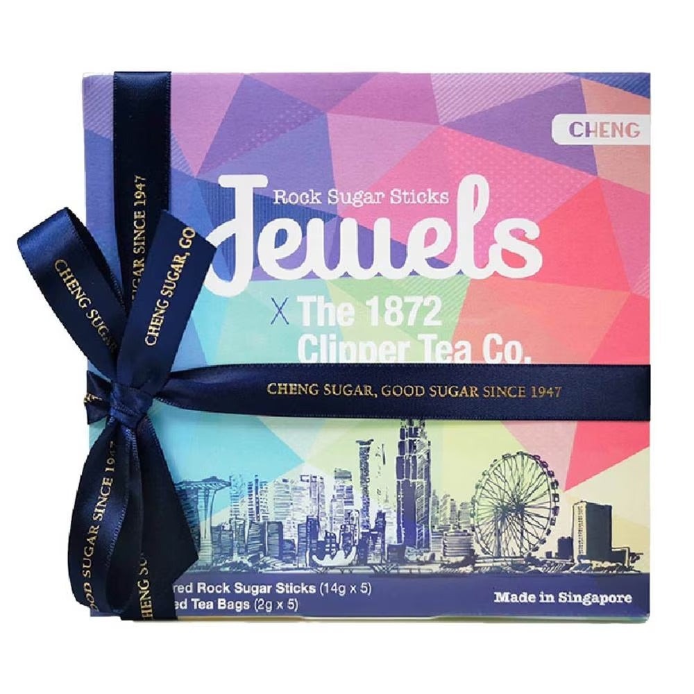FOOD CULTURE JEWEL ROCK SUGAR Rock Sugar Stick 5s + The 1872 Clipper Tea Co. Tea Bags 5g (Passion Fruit + Earl Grey + English Breakfast + Green Tea + Chamomile Tea) Gift Box 80g