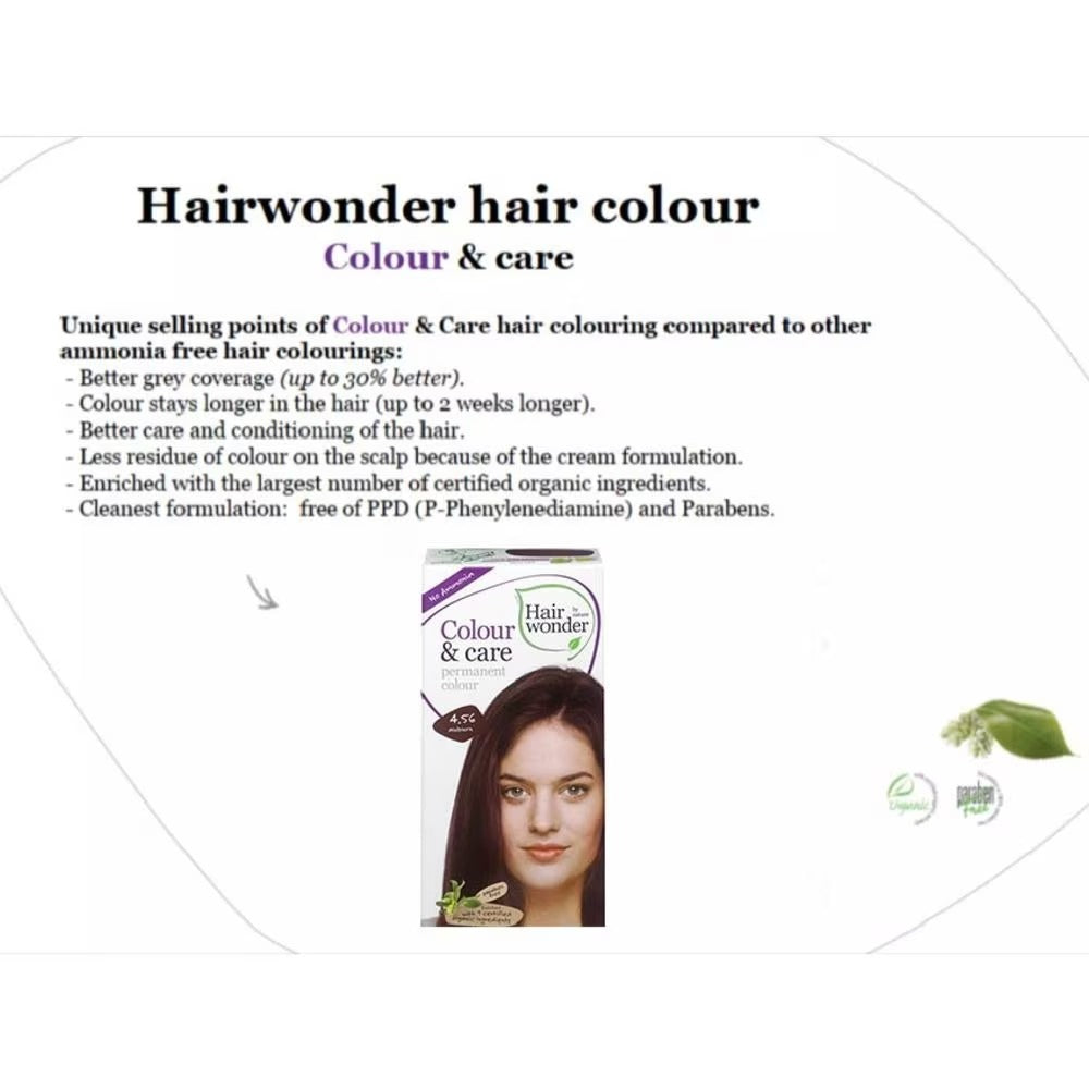 HAIR WONDER Colour & Care Organic #4.56 Auburn (For Beautiful And Glamorous Colour, Healthy, Strong And Silky Soft Hair) 100ml